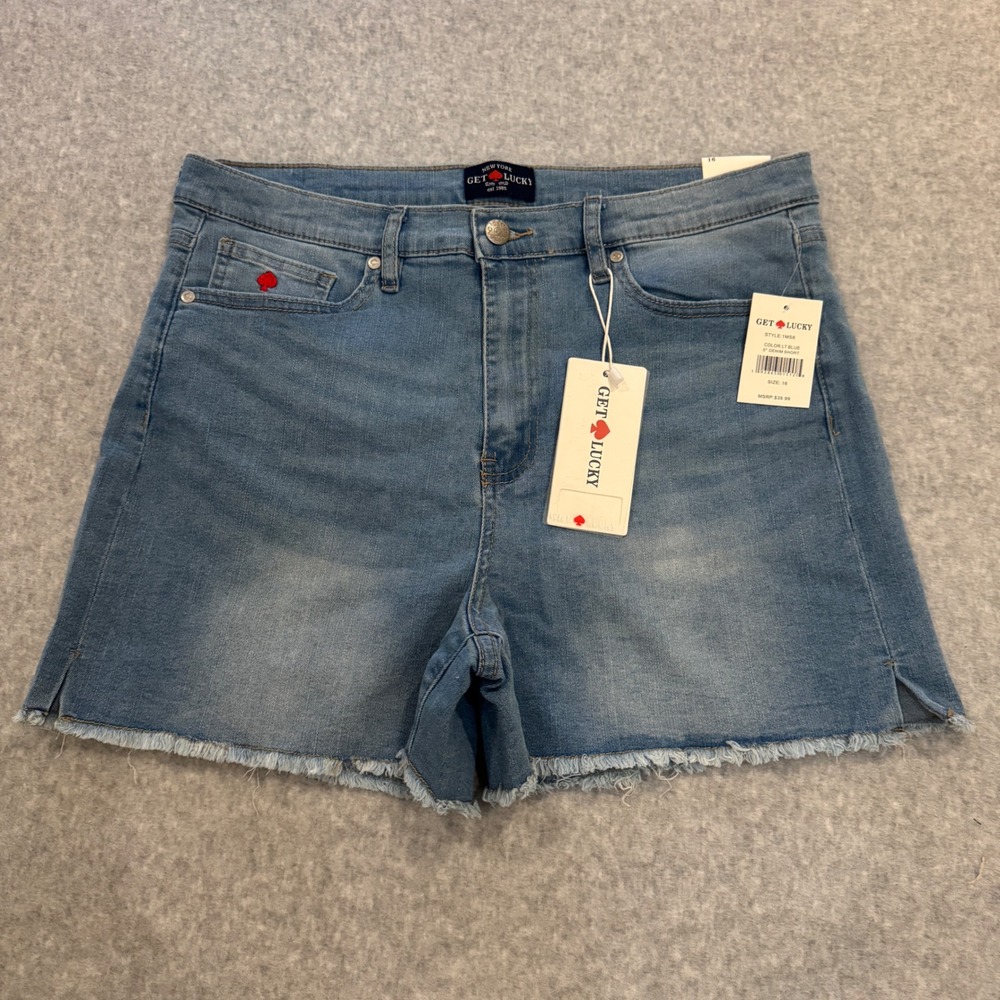 Get Lucky Brand Womens High Rise Denim Shorts Light Blue Raw Hem Size 16 NEW